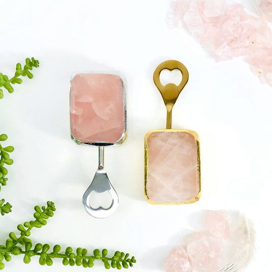 Crystal Rose Quartz Bottle Opener - Gold