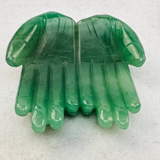 Crystal Hands Together Stone Carving - Green Aventurine